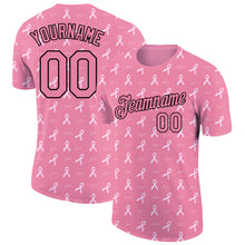 Загрузить изображение в средство просмотра галереи, Custom Medium Pink Black 3D Pink Ribbon Breast Cancer Performance T-Shirt
