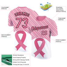 Laden Sie das Bild in den Galerie-Viewer, Custom Medium Pink Black-White 3D Pink Ribbon Breast Cancer Performance T-Shirt
