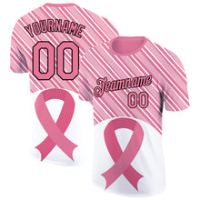 Laden Sie das Bild in den Galerie-Viewer, Custom Medium Pink Black-White 3D Pink Ribbon Breast Cancer Performance T-Shirt
