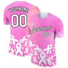 Загрузить изображение в средство просмотра галереи, Custom Pink White-Black 3D Pink Ribbon Breast Cancer Performance T-Shirt
