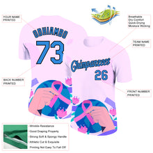 Load image into Gallery viewer, Custom Light Pink Electric Blue-Black 3D Pink Ribbon Breast Cancer Performance T-Shirt
