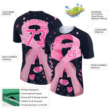 Laden Sie das Bild in den Galerie-Viewer, Custom Black Pink-White 3D Pink Ribbon Breast Cancer Performance T-Shirt
