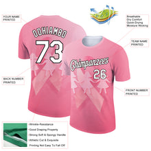 Load image into Gallery viewer, Custom Medium Pink White-Black 3D Pink Ribbon Breast Cancer Performance T-Shirt
