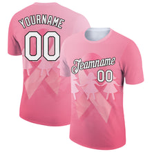 Загрузить изображение в средство просмотра галереи, Custom Medium Pink White-Black 3D Pink Ribbon Breast Cancer Performance T-Shirt
