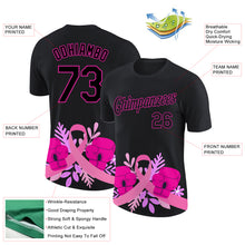 Загрузить изображение в средство просмотра галереи, Custom Black Deep Pink 3D Pink Ribbon Breast Cancer Performance T-Shirt
