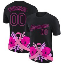 Загрузить изображение в средство просмотра галереи, Custom Black Deep Pink 3D Pink Ribbon Breast Cancer Performance T-Shirt
