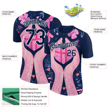 Laden Sie das Bild in den Galerie-Viewer, Custom Navy White 3D Pink Ribbon Breast Cancer Performance T-Shirt
