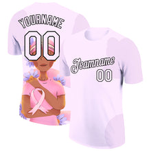 Загрузить изображение в средство просмотра галереи, Custom Light Purple Black 3D Pink Ribbon Breast Cancer Performance T-Shirt
