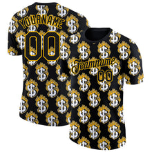 Загрузить изображение в средство просмотра галереи, Custom Black Gold 3D Pattern Design Burnfiring Dollar Sign Money Theme Performance T-Shirt
