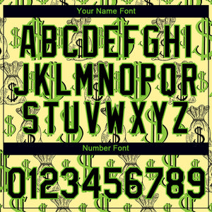 Custom Light Yellow Black-Aurora Green 3D Pattern Design Dollar Sign Money Theme Performance T-Shirt