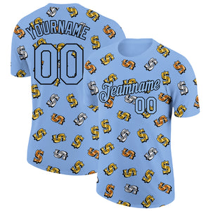 Custom Light Blue Black 3D Pattern Design Dollar Sign Money Theme Performance T-Shirt