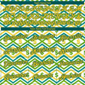 Custom White Yellow-Midnight Green 3D Pattern Design Dollar Sign Money Theme Performance T-Shirt