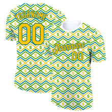 Charger l&#39;image dans la galerie, Custom White Yellow-Midnight Green 3D Pattern Design Dollar Sign Money Theme Performance T-Shirt
