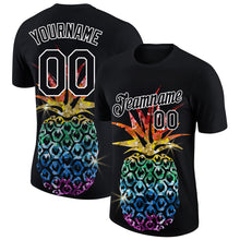 Загрузить изображение в средство просмотра галереи, Custom Black White 3D Pattern Design Hawaii Style Glitter Pineapple Performance T-Shirt
