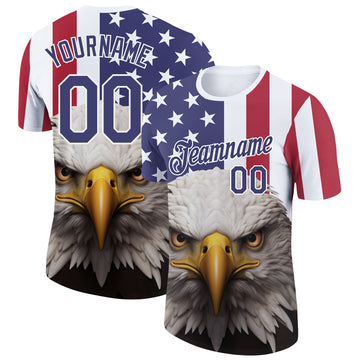 Custom White Royal-Red 3D American Flag And Eagle Performance T-Shirt