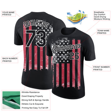 Custom Black Red-White 3D American Flag Performance T-Shirt