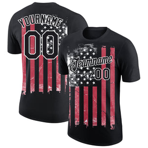 Custom Black Red-White 3D American Flag Performance T-Shirt