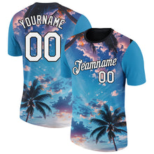 Загрузить изображение в средство просмотра галереи, Custom Powder Blue White-Black 3D Pattern Design Hawaii Palm Trees Performance T-Shirt
