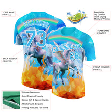 Load image into Gallery viewer, Custom Lakes Blue White 3D Pattern Design Unicorn Under The Rainbow Performance T-Shirt
