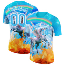 Charger l&#39;image dans la galerie, Custom Lakes Blue White 3D Pattern Design Unicorn Under The Rainbow Performance T-Shirt
