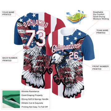 Custom White Red-Royal 3D American Flag And Eagle Performance T-Shirt
