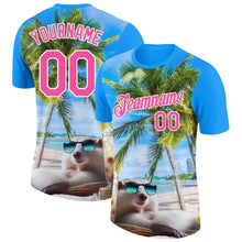 Charger l&#39;image dans la galerie, Custom Powder Blue Pink-White 3D Pattern Design Hawaii Palm Trees On Summer Beach Performance T-Shirt
