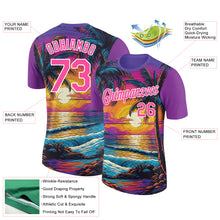 Charger l&#39;image dans la galerie, Custom Purple Pink-White 3D Pattern Design Hawaii Palm Trees On Beach Performance T-Shirt
