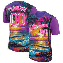 Charger l&#39;image dans la galerie, Custom Purple Pink-White 3D Pattern Design Hawaii Palm Trees On Beach Performance T-Shirt
