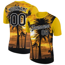 Charger l&#39;image dans la galerie, Custom Gold Black-White 3D Pattern Design Hawaii Palm Trees Performance T-Shirt
