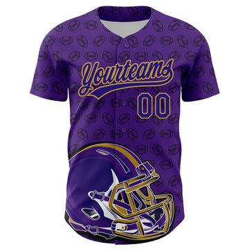 Custom Purple Dark Purple-Old Gold 3D Pattern Design Football Helmet And Ball Authentic Baseball Jersey