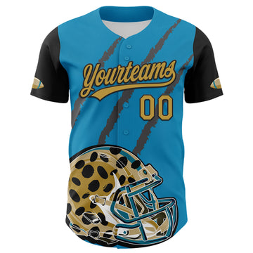 Custom Panther Blue Old Gold-Black 3D Pattern Design Football Jaguar Helmet And Animal Claw Authentic Baseball Jersey