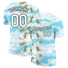 Загрузить изображение в средство просмотра галереи, Custom Sky Blue White-Black 3D Pattern Design Animal Tiger Performance T-Shirt
