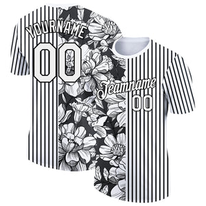 Custom White Black 3D Pattern Design Flower Performance T-Shirt