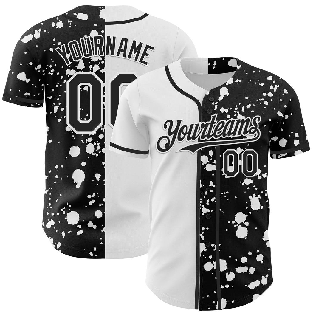 Custom Black White 3D Pattern Design Rave Splash Authentic Baseball Jersey