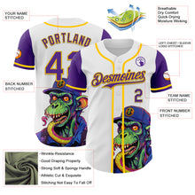 Загрузить изображение в средство просмотра галереи, Custom White Purple-Yellow 3D Pattern Design Rave Monster Authentic Baseball Jersey
