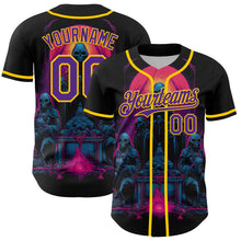 Загрузить изображение в средство просмотра галереи, Custom Black Purple-Yellow 3D Pattern Design Rave Skull Authentic Baseball Jersey
