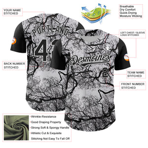 Custom White Black 3D Pattern Design Rave Branch Authentic Baseball Jersey