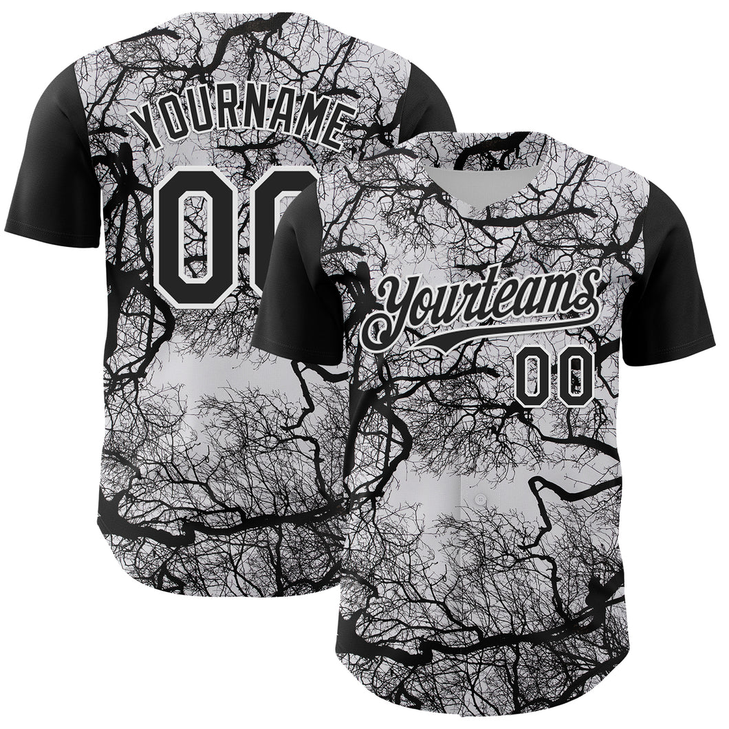 Custom White Black 3D Pattern Design Rave Branch Authentic Baseball Jersey