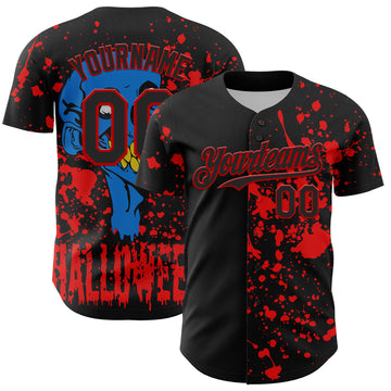 Custom Black Red 3D Pattern Design Rave Halloween Skull Authentic Baseball Jersey