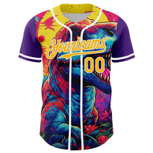 Загрузить изображение в средство просмотра галереи, Custom Purple Gold-White 3D Pattern Design Rave T Rex Authentic Baseball Jersey
