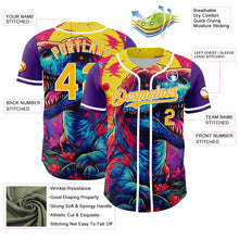 Загрузить изображение в средство просмотра галереи, Custom Purple Gold-White 3D Pattern Design Rave T Rex Authentic Baseball Jersey
