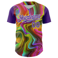 Загрузить изображение в средство просмотра галереи, Custom Purple White 3D Pattern Design Rave Psychedelic Liquid And Skull Authentic Baseball Jersey
