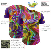 Загрузить изображение в средство просмотра галереи, Custom Purple White 3D Pattern Design Rave Psychedelic Liquid And Skull Authentic Baseball Jersey
