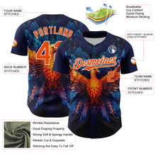 Загрузить изображение в средство просмотра галереи, Custom Navy Orange-White 3D Pattern Design Rave Phoenix Authentic Baseball Jersey
