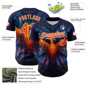 Custom Navy Orange-White 3D Pattern Design Rave Phoenix Authentic Baseball Jersey