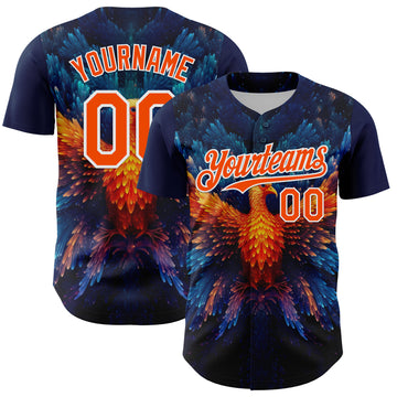 Custom Navy Orange-White 3D Pattern Design Rave Phoenix Authentic Baseball Jersey