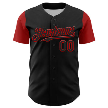 Custom Black Red 3D Pattern Design Rave Gothic Style Authentic Baseball Jersey