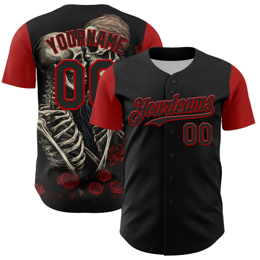 Custom Black Red 3D Pattern Design Rave Gothic Style Authentic Baseball Jersey