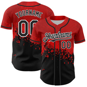 Custom Red Black-White 3D Pattern Design Rave Splatter Authentic Baseball Jersey