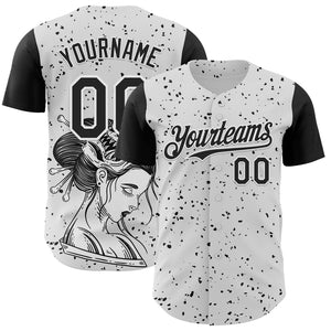 Custom White Black 3D Pattern Design Rave Dark Art Authentic Baseball Jersey